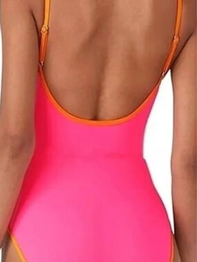 Kate Spade Neon Pink One-Piece Swimsuit with Orange Trim